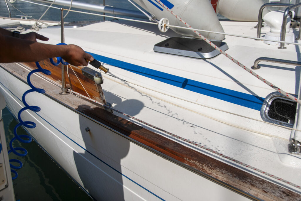 Washing a boat at a marina